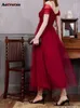 Malla para mujer nueva moda Vintage Chic elegante cuello en V una línea flaco Casual vestido de noche de cintura alta