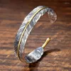 Bangle GUJIANG Silver Color Grass Pattern Feather Bracelet For Men Vintage Personality Takahashi Goro Versatile Jewelry