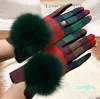 Five Fingers Gloves Women's Cashmere Gloves Ladies Touch Furry Fur Ball Plaid Wool Driving Glove Female Mittens