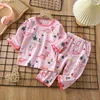 Pyjamas 2023 Sommer Neue Kinder Hause Kleidung Set Jungen Mädchen Lange ärmeln Pyjamas Dünne Abschnitt Kinder kleidung Baby ClohtesL231109