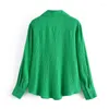 Women's Blouses Yenkye Vintage Green Blouse Shirt Vrouwen lange mouw dames casual shirts streetwear ropa mujer losse blusas