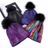 Bonnets Bonnet/Crâne Casquettes Chaud Tricoté Bonnet Solide Fille Coupe-Vent Brillant Cap Automne Hiver Boule De Cheveux Doux Crochet Pompon Femmes Chapeaux