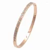 Bangle ZALMAN Row Crystals Thin Bangles & Bracelets For Women Stainless Steel Rose Gold Color Vintage Jewelry Lover Gift