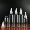 PET -droppflaskor spetsiga kepsar 5 ml 10 ml 15 ml 20 ml 30 ml 50 ml 60 ml 80 ml 100 ml 120 ml Klar kosmetisk plastförpackningsresor Vätska E -oljor Atomizer Tom container