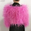 Women's Fur Faux Fur Fashion sexy 100% real ostrich feather boat neck design women's off shoulder short coat Length 40 cm party real fur coat jacketL231109