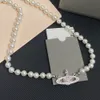 Collier de créateur Pendentif Perle Chaîne Ras Du Cou Plaqué Or 18 Carats Argent Cuivre Cristal Perle Pour Femmes Marque Lettre Bijoux De Mariage Cadeau De Noël