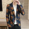Men's Suits & Blazers 2023 Slim Suit Prom For Men Jacket Spring Personalized Gold Print Blazer Chaqueta Hombre Formal Green