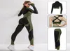 Sömlös kvinnor Gym Set Fitness Clothes Workout Leggings Yoga Set Sport Gym Suits Wear Crop Top Long Sleeve Yoga Clothing8646250