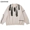 Men's Sweaters GONTHWID Hip Hop Knitted Sweater Streetwear Ghost Graphic Distressed Ripped Pullover Men Harajuku Casual Short Sweater Punk 231108