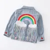 Jacken Girlymax Herbst Winter Langarm Outfits Baby Mädchen Denim Jacke Mantel Regenbogen Pailletten Quaste Kinder Boutique Kinder Kleidung 231109