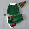 キッズ服の男の子の女の子のクリスマス服セット2023クリスマス2ピースセット長袖シャツと帽子3pcsチルドンギフトでブーツカット