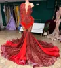 April Aso Ebi Red Sirène Prom Dress Crystals Crystals Plume Night Formal Fête Deuxième réception Robes de fiançailles d'anniversaire Robe de Soiree ZJ3337 407