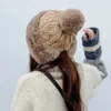 BeanieSkull Caps Fashion Faux Fur Knitted Bobble Beanie Hat Cute Pom Ball Cossack Skiing Furry Cap Winter Thicken Warm Coldproof 231109