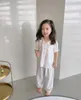 Pajamas Kid Girl Turndown Collar Pajama Sets.Summer Toddler Kid's White Pleated Pyjamas Set Cute Home Sleepwear.Children's Clothing 231108