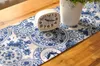 Biegacz stołowy klasyczny wydrukowany niebieski biały porcelanowa bawełniana bawełniana bielizna stół