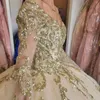 Quinceanera robes champagne robe de bal brillante sur les paillettes de dentelle à paillettes à paille