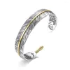 Bangle GUJIANG Silver Color Grass Pattern Feather Bracelet For Men Vintage Personality Takahashi Goro Versatile Jewelry