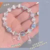 Strand meisjes en dames sieraden accessoires maanlicht kristal armband opaal aquamarijn licht luxe blad vlinder elastiek