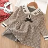 Meisjesjurken Spring Girl Dress Children Deskled Kids Es For S Party Bow Stripe Knitted Sweater Toddler 231108