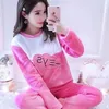 Women's Sleepwear Winter Rose Red Sweet Long Sleeve Women Pajamas Set Thick Warm Flannel Pyjamas Female Coral Velvet 2 Piece Home Suit