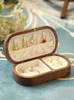 Jewelry Boxes Retro Wooden Clamshell Jewelry Box Portable Solid Wood Ring Necklace Earrings Bracelet Storage Organizer Jewelry Storage Case Q231109