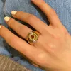 Cluster Rings Vintage Medieval Style Texture Sense 18K Gold Plated Inlaid With Simulation Emerald Fanta Orange Gemstone Ring For Women