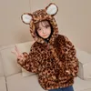 Jackets Baby Cute Hooded Fur Coats Leopard Children Winter Clothing Boys Girls Faux Thickened Tops 4-12 Years Old