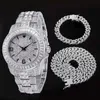 Hip Hop Suit mode Uunisex Designer Steel Band Watch Armband Halsband Rhinestone Fashion Full Diamond Suit 231015