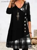 Basic Casual Dresses Autumn 2022 New V-neck Panel Decorative Button Long Sleeve Plaid Print Dress T231109