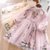 Girl's jurken Elegante bloemenmeisjes jurk trouwfeest prinses jurk casual kinderen kleding kanten lange mouwen jurk kindervestidos voor 3-8t 230408