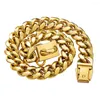 Collari per cani Collare a catena in oro Maglia cubana in acciaio inossidabile da 15 mm Collana resistente e resistente a prova di masticazione con fibbia per cani