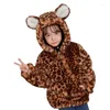 Jackets Baby Cute Hooded Fur Coats Leopard Children Winter Clothing Boys Girls Faux Thickened Tops 4-12 Years Old