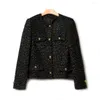 Vestes Femmes Femmes Noir Or Brillant Soie Tweed Rétro Veste Manteau 2023 Automne Et Hiver Style