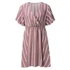 Casual Dresses Women's Striped Print Wrap V Neck Short Sleeve A Line Dress Nigh For Women