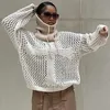 Women's Sweaters White Hollow Out Crochet Pullover Women Autumn Winter O-neck Warm Tops Y2K Female Long Sleeve Loose Knitted ClothesBNZE