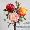 Dekorativa blommor 3st Rose Artificial Fake Peony Silk Dried Plants for Christmas House Wedding Bouquets Decoration