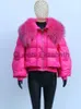 Parkas pour femmes 2023 hiver femmes veste courte 90% manteau en duvet d'oie avec grand véritable col de fourrure de raton laveur épais chaud vêtements d'extérieur mode Streetwear J231109