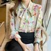 Chemisiers pour femmes Tulipe Imprimer Soie Femmes Chemises Bureau Coréen Dame Bouton Chemise À Manches Longues Blusas Mujer De Moda 2023 Verano Camisas