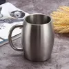 Mugs 420ml Stainless Steel Coffee Beer Cup Mug For Office Tea Milk Water Thermal Cups With Anti-scald Handle Travel Drinkware Tools