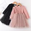 Girl's Dresses Bear Leader Lace Baby Girls Dress Long Sleeve Dresses Summer Weddings Kids Birthday Party Princess Dress Children Tulle Vestidos 230408