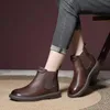 Ботинки в стиле ретро из натуральной коровьей кожи, женская обувь «Челси» на резинке, повседневные ботинки на шикарной платформе, нескользящие зимние короткие 231109