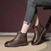 Botas retro genuíno couro de vaca chelsea para mulheres sapatos elástico tornozelo bota casual chique plataforma antiderrapante inverno curto 231109