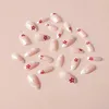 Falska naglar 24 st härliga blommor vita franska naken rosa falska ultratunna löstagbara glansiga tryck på med limuppsättning