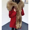 Kadın Trençkotları Maomaokong 2023 Kış Sıcak Parkas Ceket Kadın Giyim Büyük Doğal Gerçek Kürk yakalı Uzun Ceket