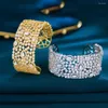 Bangle BeaQueen Luxury Big Gold Color African Style Jewelry For Women Wedding Shiny Cubic Zircon Open Adjustable Wide Cuff Bangles B273