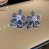 Brincos Mengjiqiao coreano moda luxo azul cristal flor para mulheres meninas fresco doce brincos jóias presentes atacado