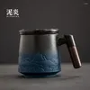 Muggar keramiska sil tekopp mugg med lock lyxiga kaffekoppar stora kontorsvatten japansk vintage original trähandtag gåva