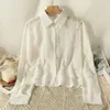 Женские блузки, женские футболки, осень 2023, французский стиль, уникальная кружевная 3D вышивка, свободные рукава с пузырьками, белая рубашка, топ женский
