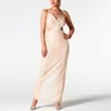 Casual Dresses JUNE LIPS 2023 Women's Apricot Sexy Spaghetti Strap V-Neck Hollow Out Backless Back Split Sequins Celebrity Party Long Dres