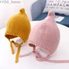 Beanie/Skull Caps Autumn Winter Ear Protection Baby Hat Varma stickade barn snörning Cap Solid Color Spädbarn Girl Girls Beanie Bonnet Enfant YQ231108